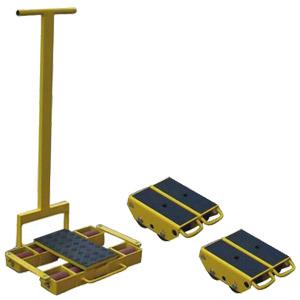 Rouleurs pour dÃ©placement au sol de charges lourdes et volumineuses jusquâÃ  14.000 kg de faÃ§on sÃ»re et Ã©conomique, par exemple chaudiÃ¨res, machines lourdes, transformateurs, poutres, constructions etc. Rouleurs hauteur 105 mm, rouleaux PolyurÃ©tyhane et palier Ã  boules, rouleurs avant pivotants pour un contrÃ´le total, superficie (appui de la charge) anti-dÃ©rapante, rÃ©sistant aux impactes, ne raye pas le sol. LÃ©gers et compacts pour un transport facile. Se compose dâ1 rouleur pivotant avec timon et 2 rouleurs fixes.