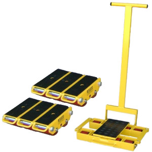 Rouleurs pour dÃ©placement au sol de charges lourdes et volumineuses jusquâÃ  24.000 kg de faÃ§on sÃ»re et Ã©conomique, par exemple chaudiÃ¨res, machines lourdes, transformateurs, poutres, constructions etc. Rouleurs hauteur 105 mm, rouleaux PolyurÃ©tyhane, rouleurs avant pivotants pour un contrÃ´le total, superficie (appui de la charge) anti-dÃ©rapante, rÃ©sistants aux impactes, ne rayent pas le sol. LÃ©gers et compacts pour un transport facile. Se compose dâ1 rouleur pivotant avec timon et 2 rouleurs fixes.